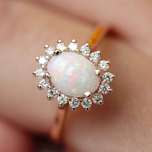 Oval Opal Rose Gold Ring - Elegant Korean Style Geometric Women's Jewelry