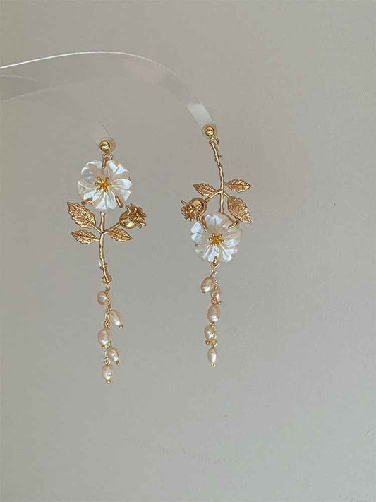 Handmade Pearl Stud Earrings - Vintage Mother of Pearl with Natural Pearls and Gold-Plated Copper