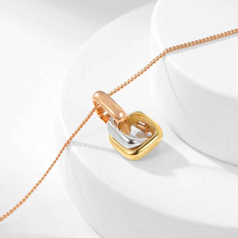 Three-Color Interlocking Ring Necklace - Minimalist Korean Style, Vermeil/Gold-Plated Ball Bead Chain