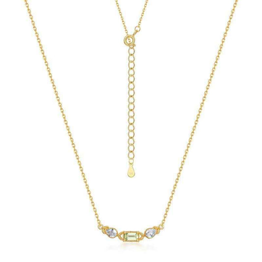 Square Peridot Pendant Necklace in Gold-Plated 925 Sterling Silver - Modern Geometric Design