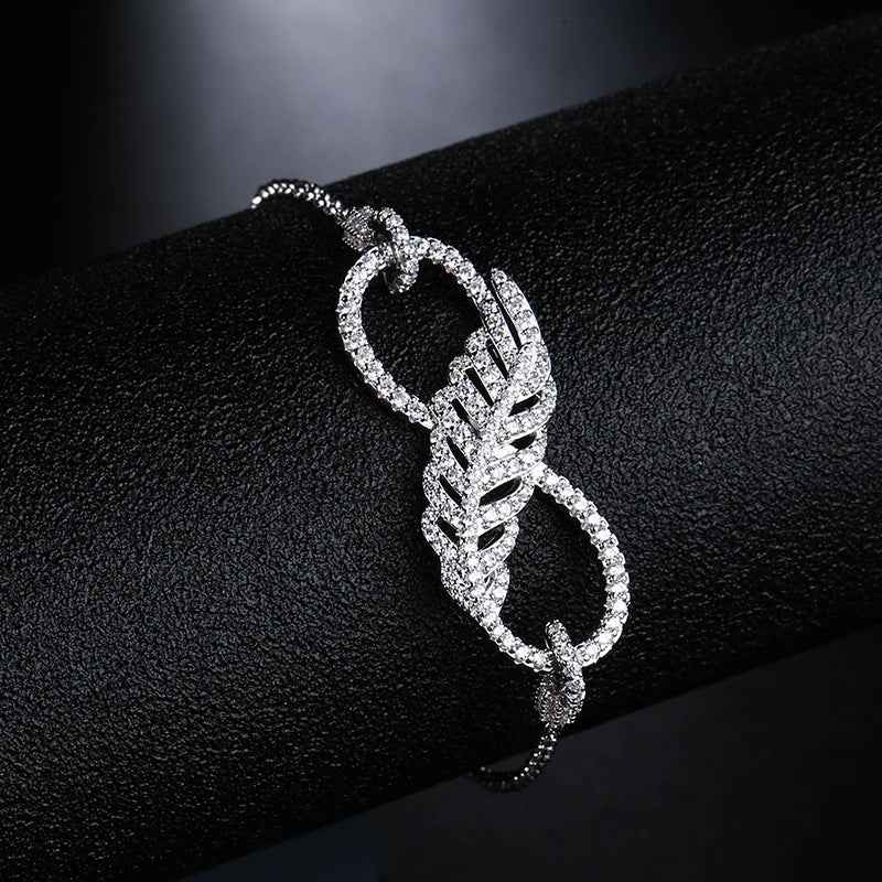 Feather Motif Sterling Silver Bracelet with White Gold Finish - Versatile Fashionable Design