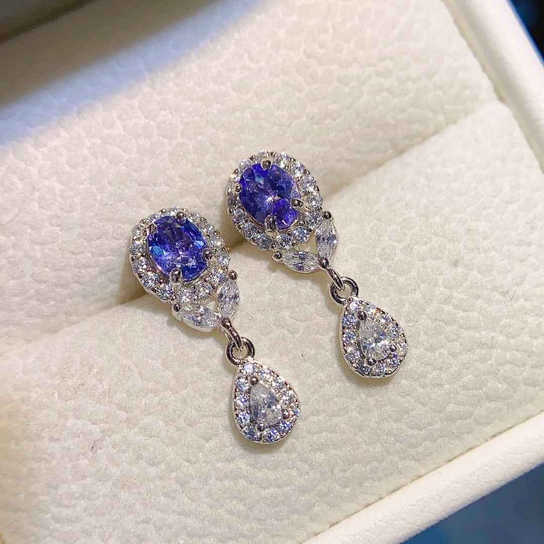 Natural Tanzanite Stud Earrings – Delicate Korean Style 4x5mm Women's Jewelry