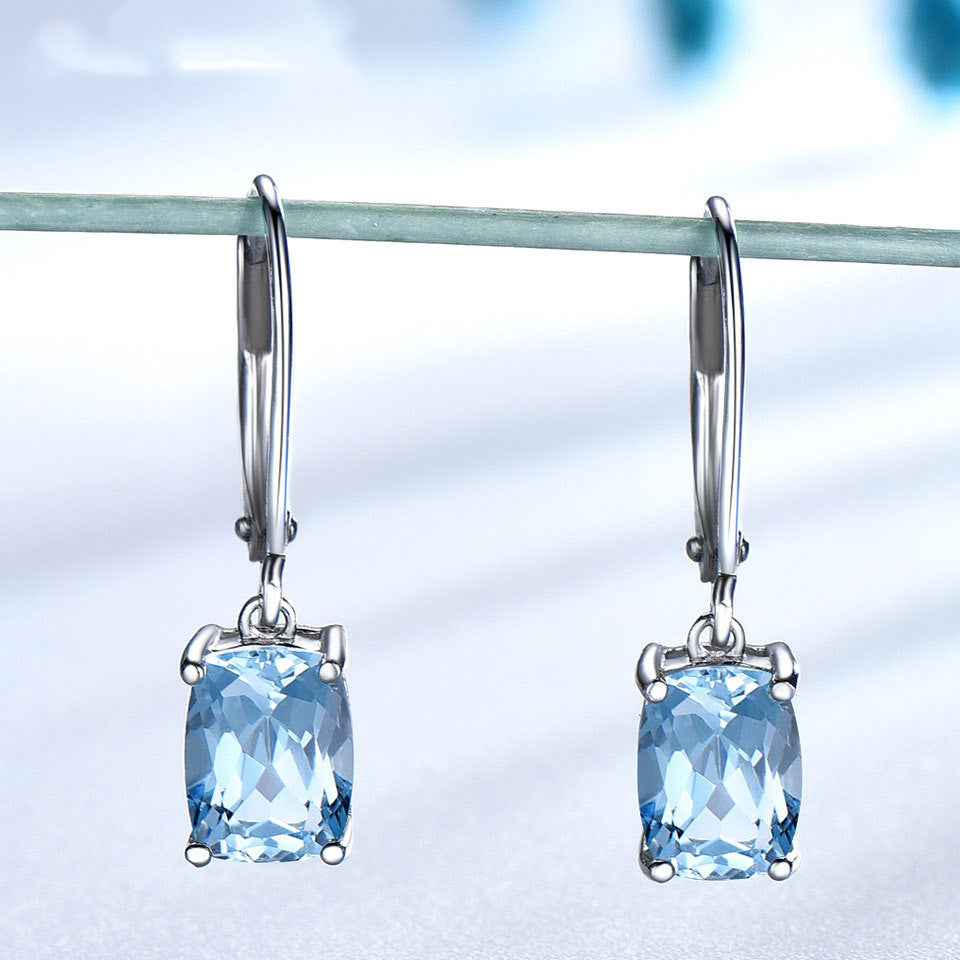 Blue Topaz Geometric Earrings in 925 Sterling Silver - Modern Drop Design