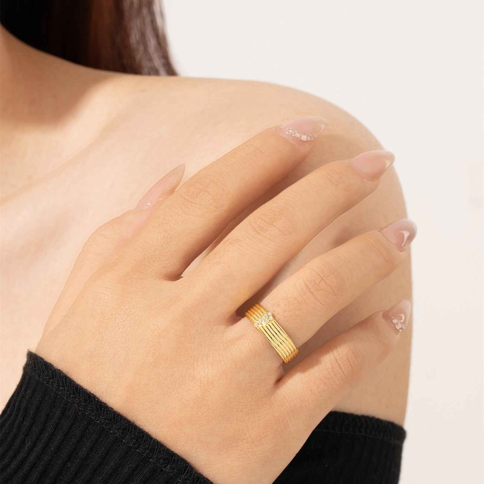 Double Layer Silver Ring for Women - Simple Geometric Stacking Band