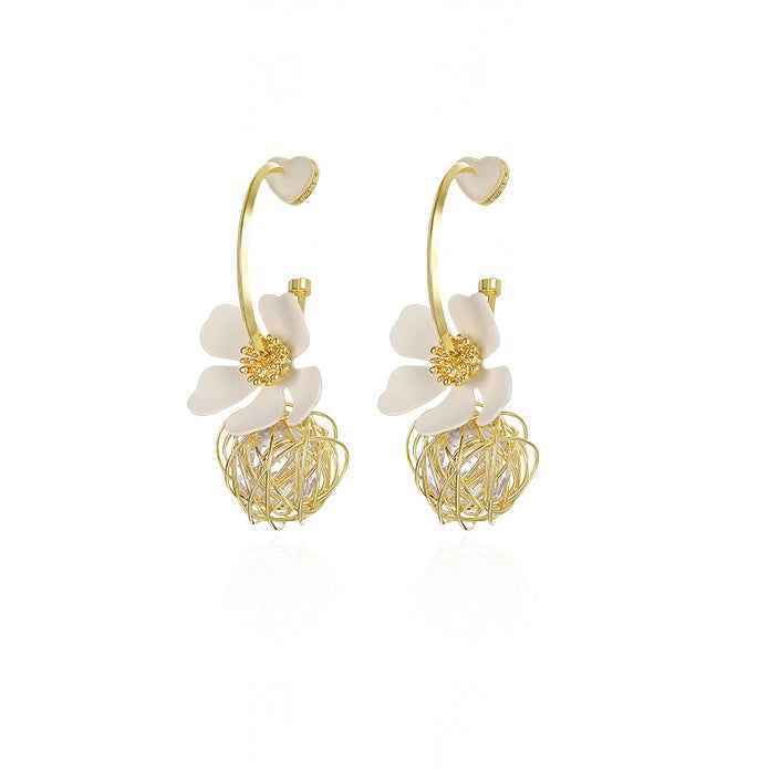 Fairy Petal Flower Earrings in Gold or Silver-Plated Alloy with Gem Inlay – Whimsical Botanical Design
