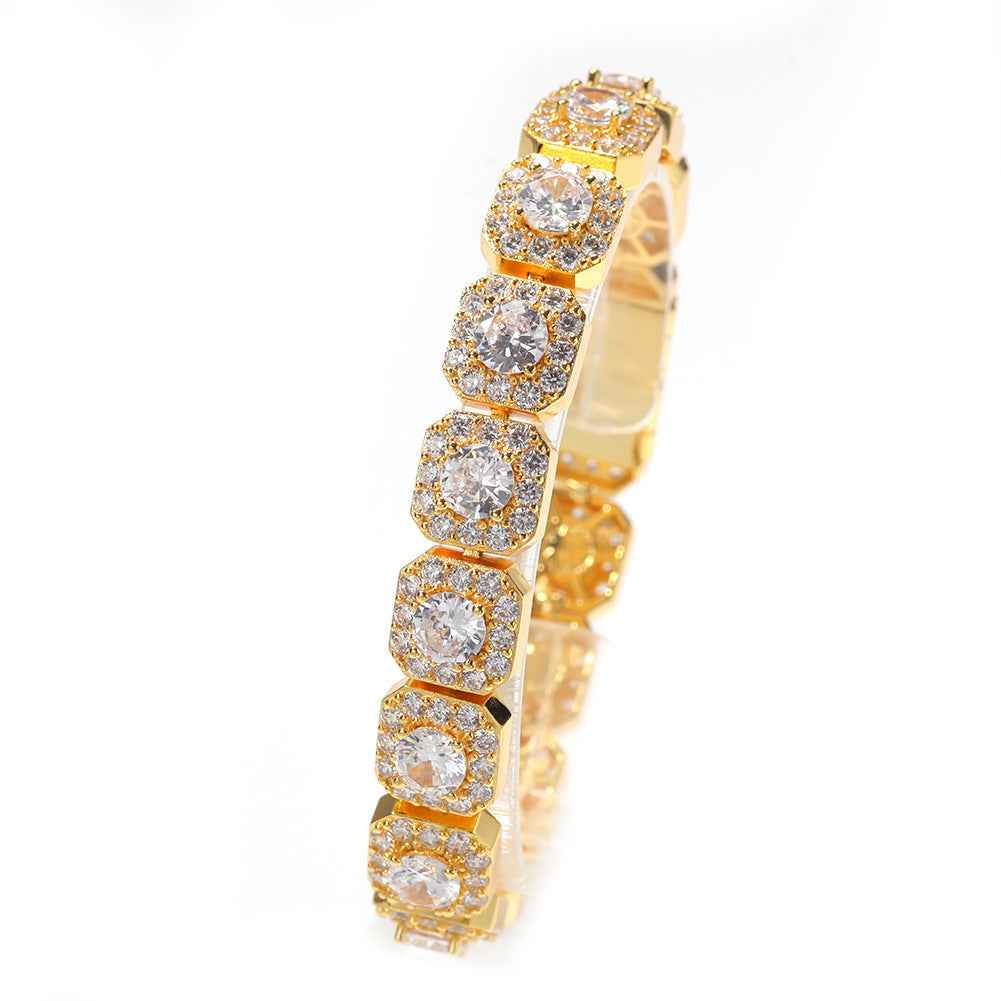 Hip-Hop Zircon Bracelet – Geometric Micropaved Unisex Statement Jewelry (Gold or Silver, 7" & 8" Options)
