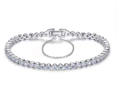 Korean Gold-Plated Sterling Silver Bracelet – AAA Zircon Geometric Design (17cm & 19cm)