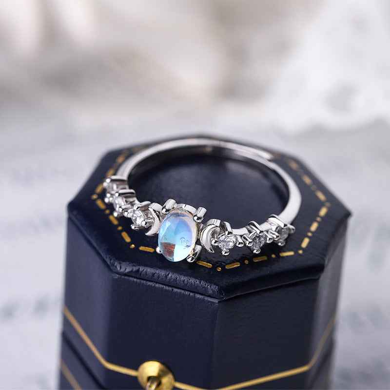 Elegant Moonstone Adjustable Ring in S925 Sterling Silver | Mystical Women's Gemstone Jewelry