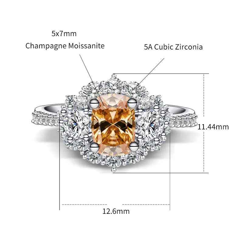 Moissanite Champagne Ring S925 Silver with 18K Gold Plating for Women