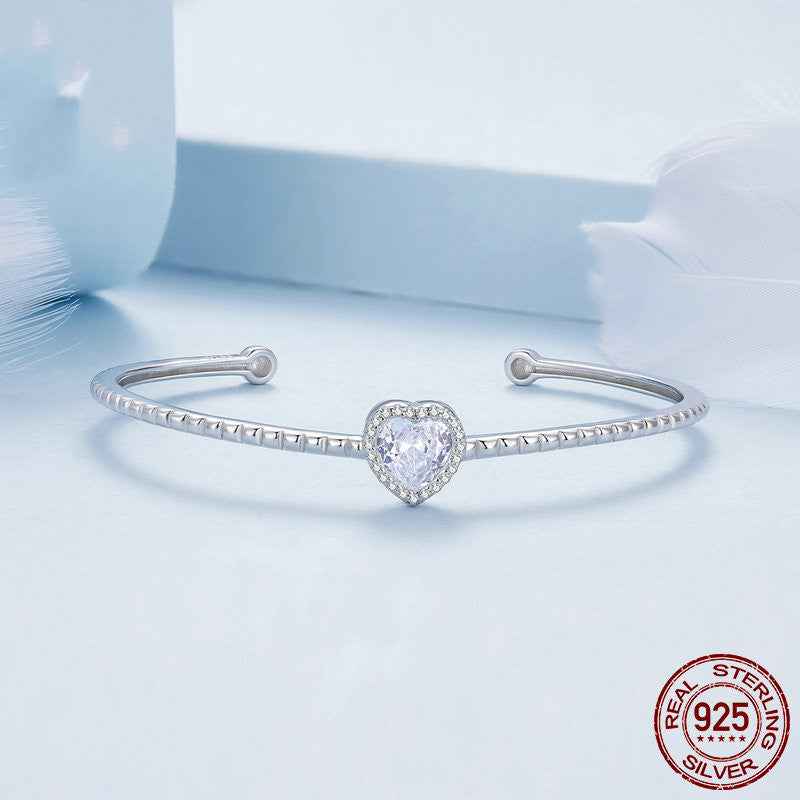 Heart-Shaped Sterling Silver Bracelet - Affordable Luxury for Romantic Occasions