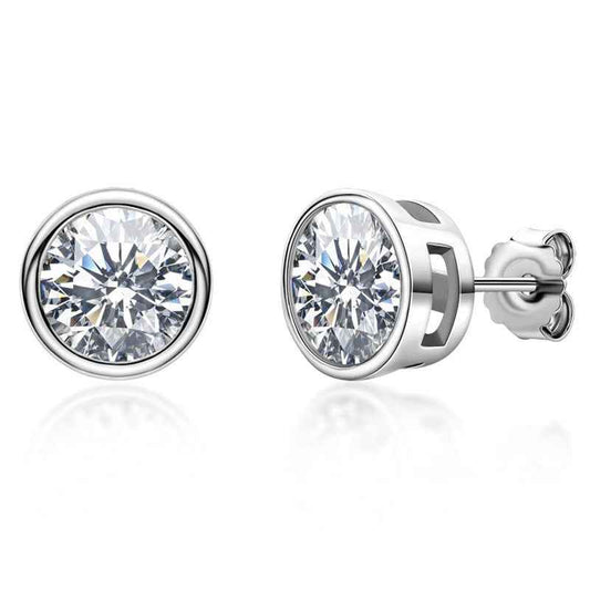 Moissanite Stud Earrings - Hearts & Arrows Design, Gold or White Gold-Plated Alloy, 0.5ct or 1ct Total