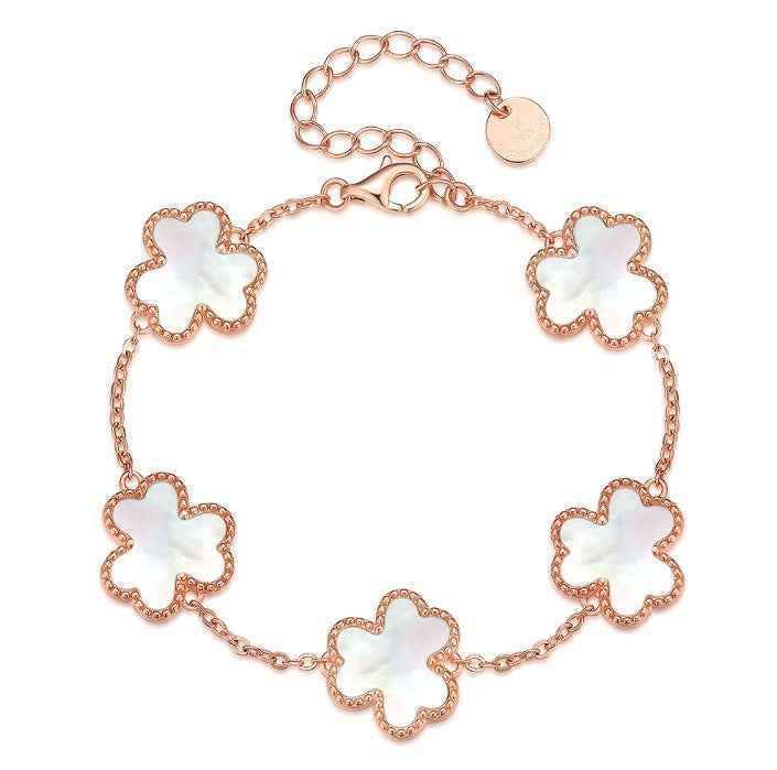 Double-Layer Four-Leaf Clover Bracelet in Sterling Silver – Lucky Charm with Rose Gold Variants