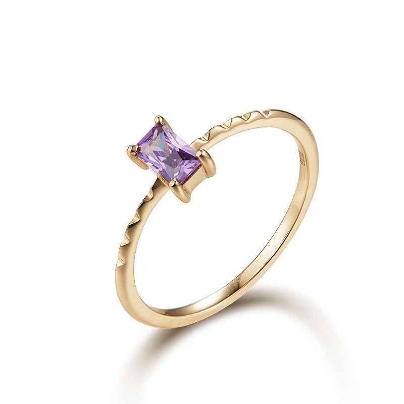 Retro Purple Zircon Ring - Japanese & Korean 925 Silver Geometric Vintage Jewelry for Women