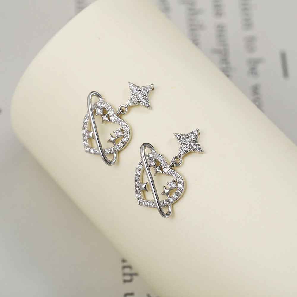 Gold-Plated Heart-Shaped Earrings – Romantic Copper Jewelry with Simulated Gemstones (White Gold Tone)