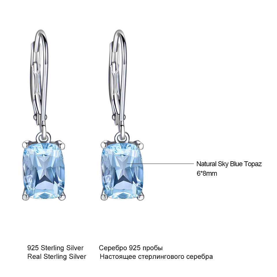 Blue Topaz Geometric Earrings in 925 Sterling Silver - Modern Drop Design