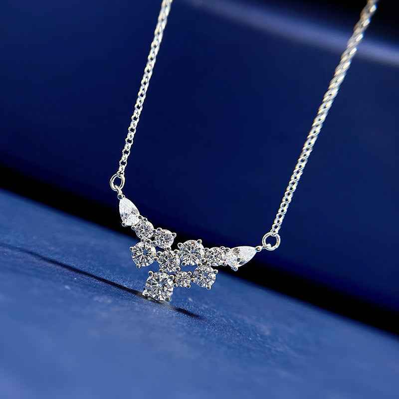 Starry Diamond Wings Pendant Necklace in 925 Sterling Silver with Adjustable Chain and Crystal Accents