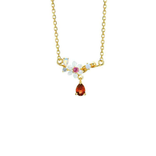 Moissanite Water Drop Necklace – Silver Floral Tassel Design with Natural Shell