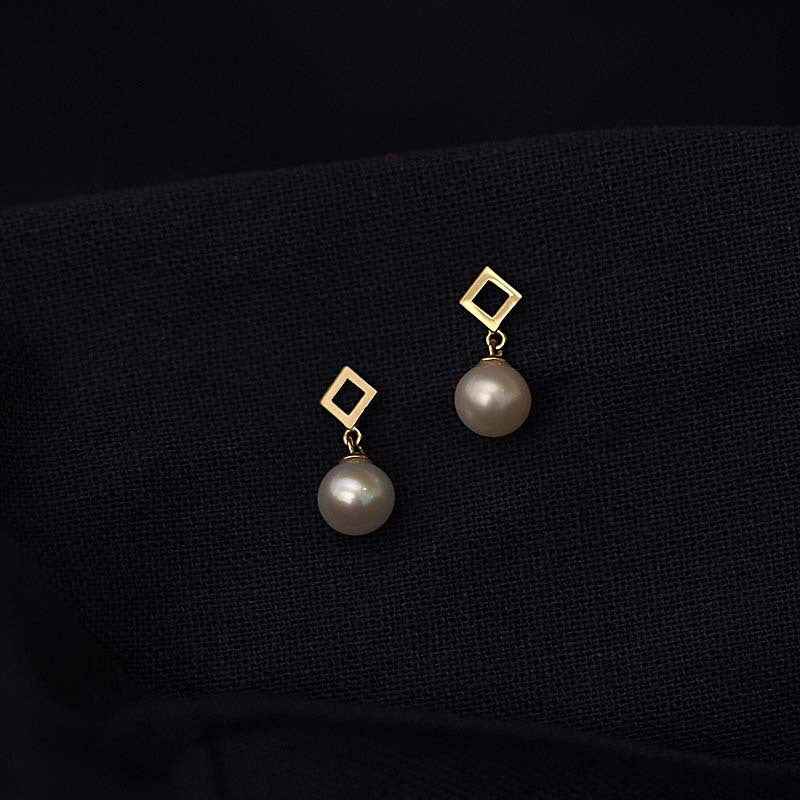 Mini Square Stud Earrings - Gold-Plated Alloy with 5mm Pearl Accent in Minimalist Modern Design