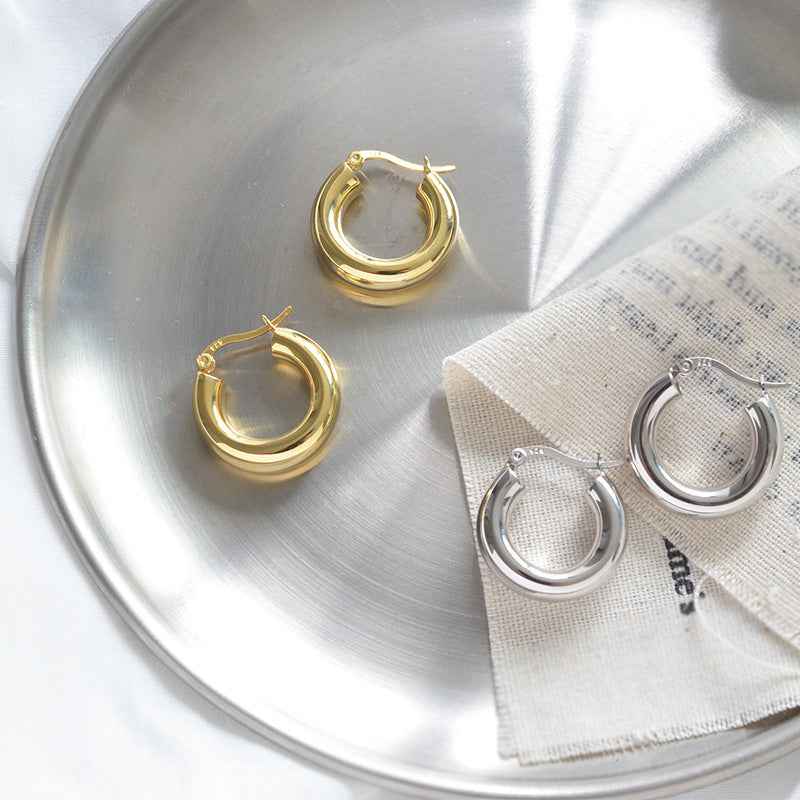 Oversized Statement Earrings in Sterling Silver with Gold or Platinum Plating – Modern Minimalist Design