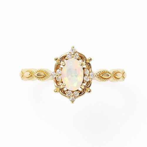 Natural Opal Crown Ring in 10K Gold-Plated 925 Sterling Silver - Vintage Women's Jewelry (US Sizes 5–9)