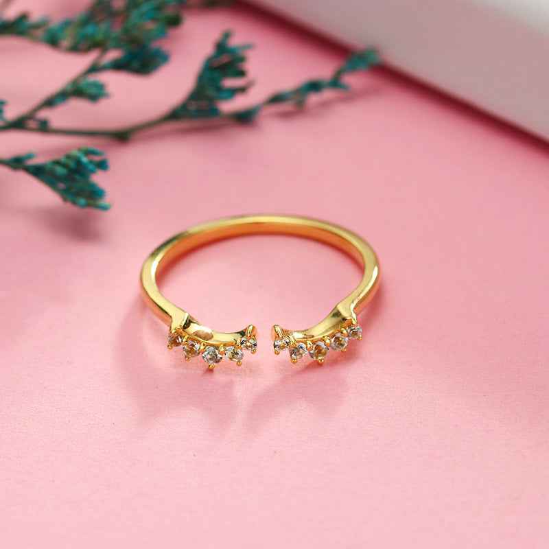 Sterling Silver Eyelash Wave Ring with Zircon Accents - Adjustable Statement Piece