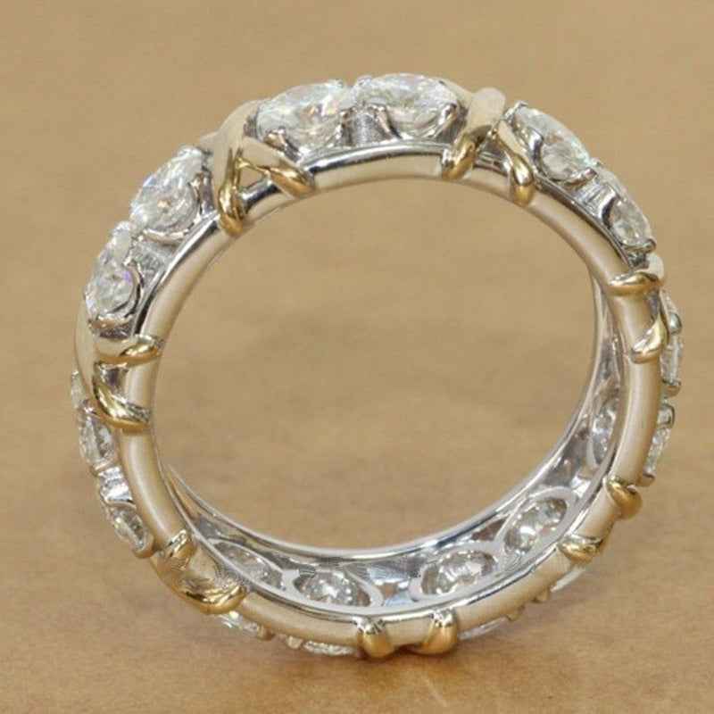 Two-Tone Cross Zircon Ring - Unisex Gold & White Faith-Inspired Jewelry with Letter Accent