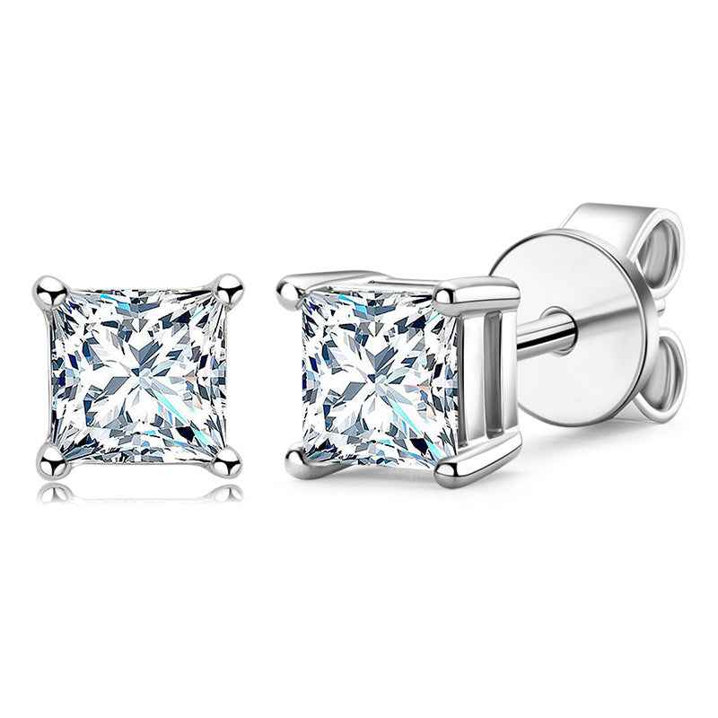 Princess Cut Moissanite Earrings – 0.5ct Total White Gold-Plated, Simple Elegant Design