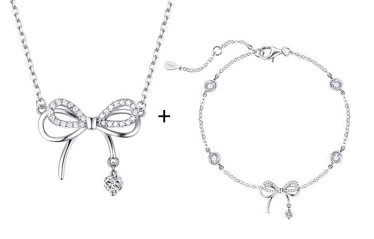 Sterling Silver Bow Necklace with Pave Design