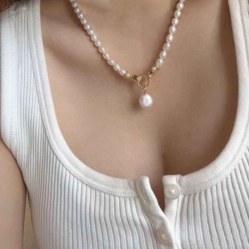 Colorful Shell Pearl Necklace - Adjustable Ball Bead Chain in Japan/Korea Style with Mother of Pearl
