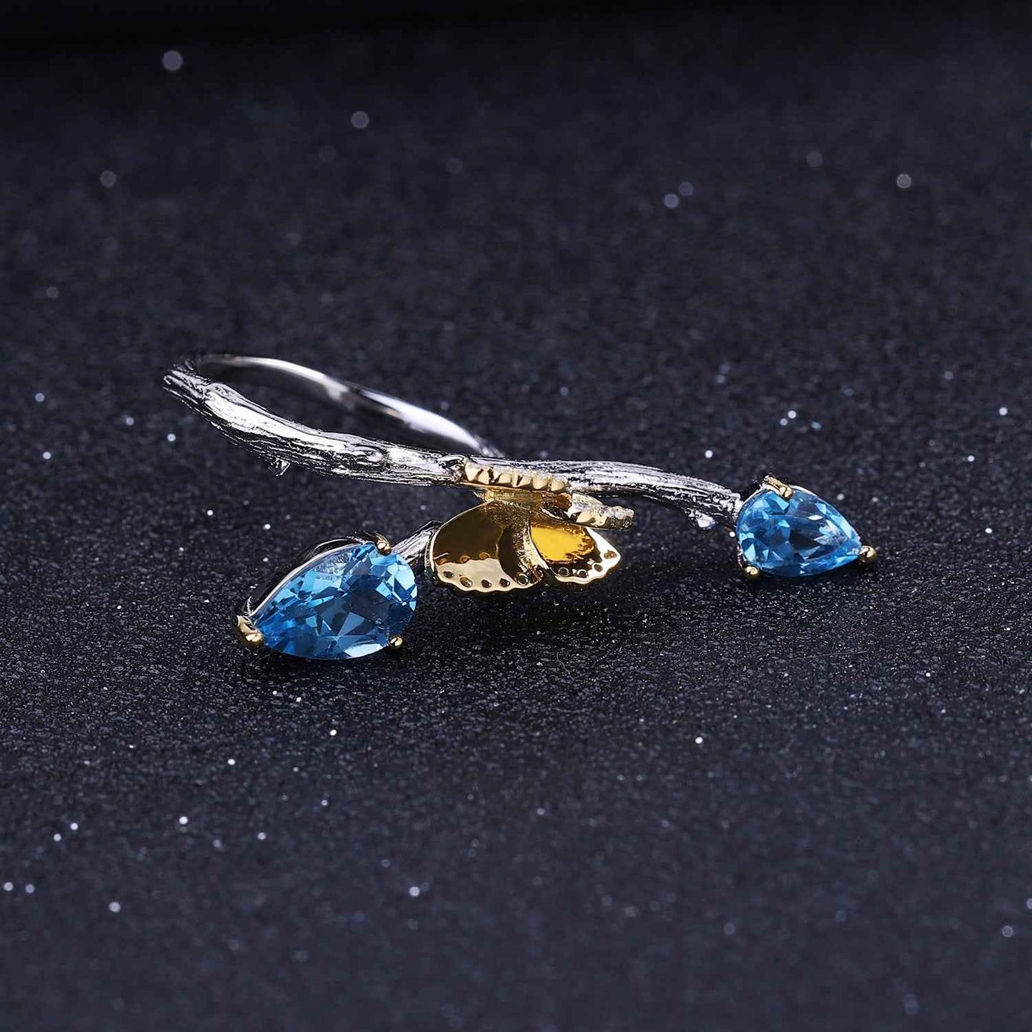 Natural Topaz Butterfly Ring - Simple Wind Butterfly Design