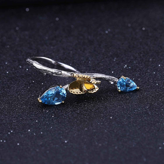 Natural Topaz Butterfly Ring - Simple Wind Butterfly Design