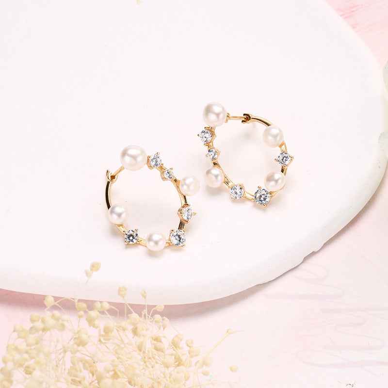 Natural Pearl Wave Drop Earrings in 925 Sterling Silver with Frosted Finish and Modern Design