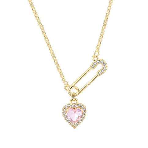 Pink Heart Safety Pin Necklace - Trendy and Chic Accessory