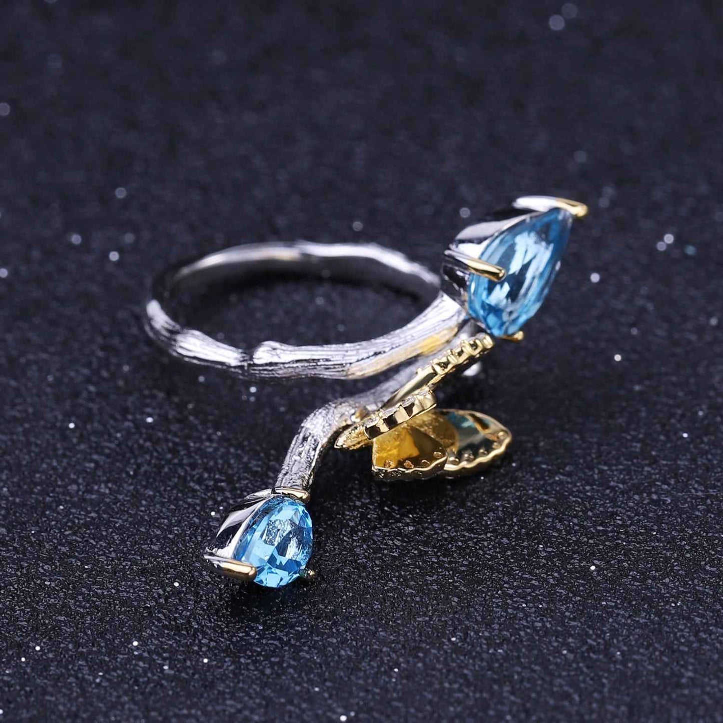Natural Topaz Butterfly Ring - Simple Wind Butterfly Design