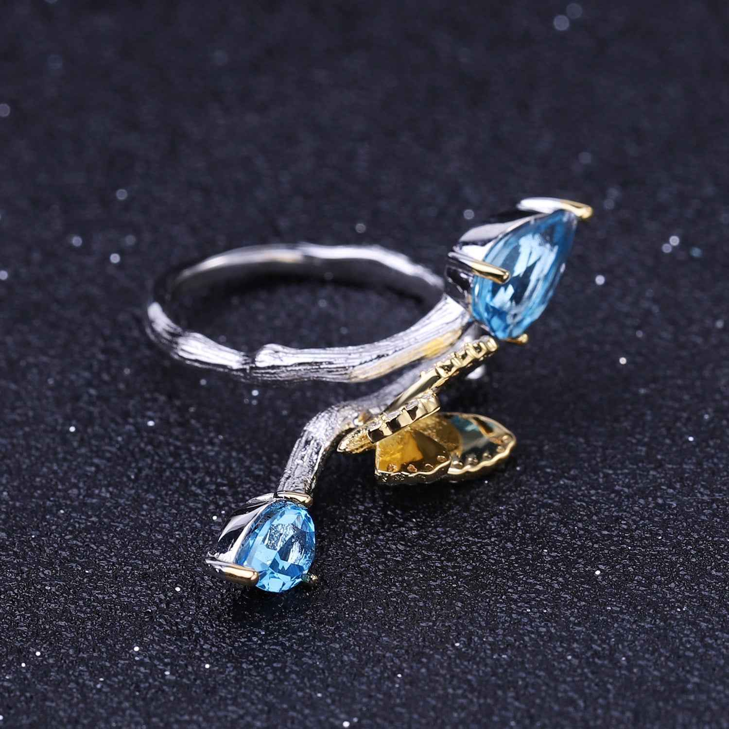 Natural Topaz Butterfly Ring - Simple Wind Butterfly Design