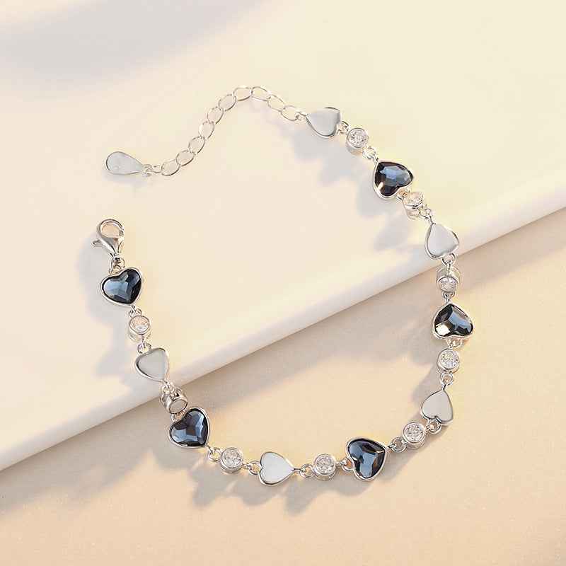 Korean Heart of the Sea Bracelet – 925 Sterling Silver, Romantic Simple Design