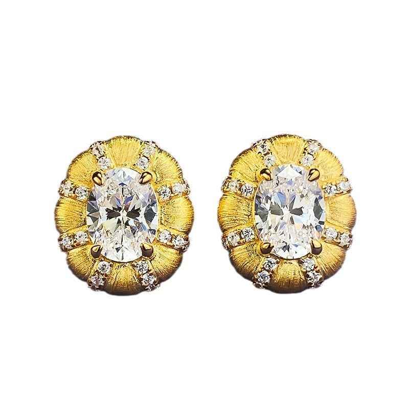 Italian Brushed Gold Stud Earrings - Unisex 925 Sterling Silver with Matte Luxury Finish