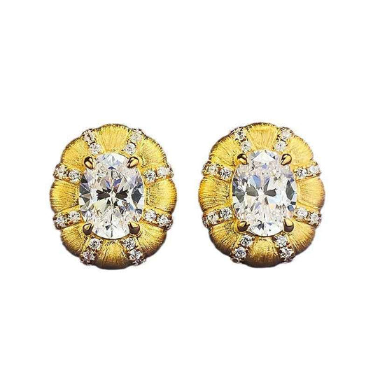 Italian Brushed Gold Stud Earrings - Unisex 925 Sterling Silver with Matte Luxury Finish