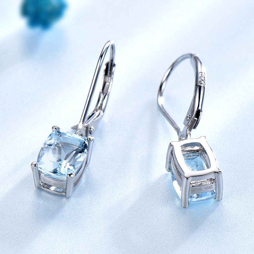 Blue Topaz Geometric Earrings in 925 Sterling Silver - Modern Drop Design
