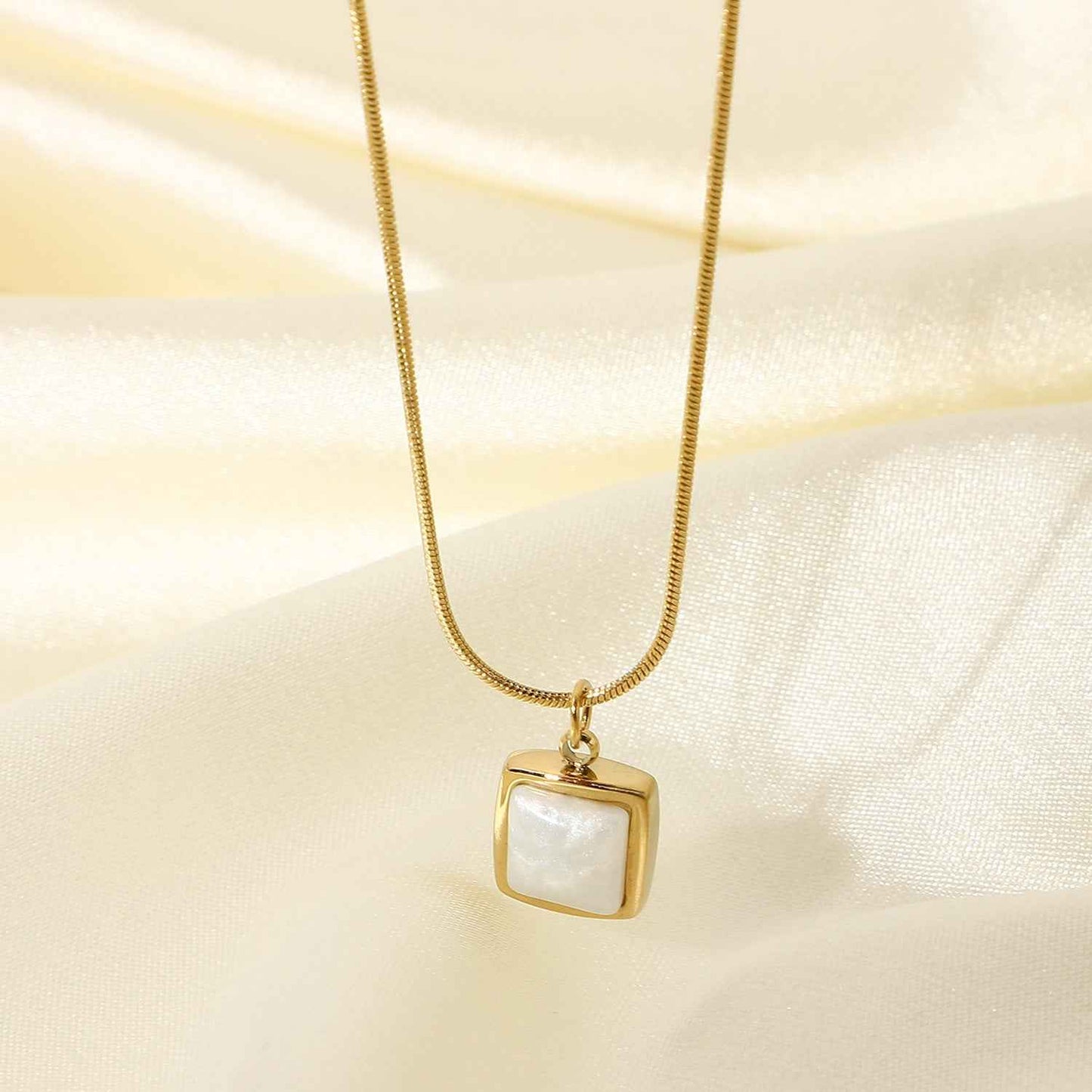 14K Gold Plated Jade Necklace with White Jade Pendant on Adjustable Stainless Steel Chain