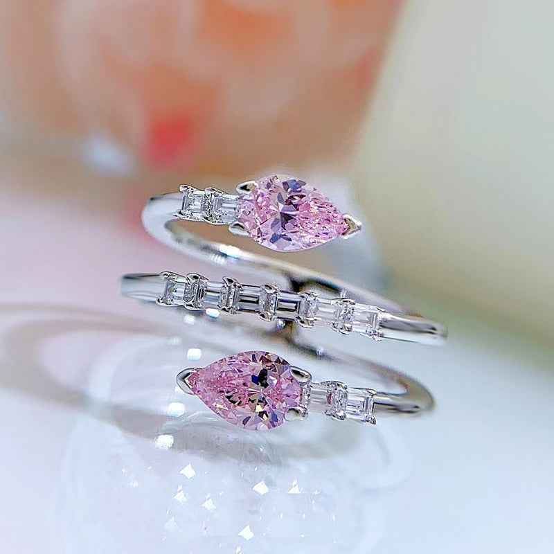 All-Matching Geometric Gemstone Ring - Adjustable 925 Sterling Silver Open Band for Women in European & American Fashion