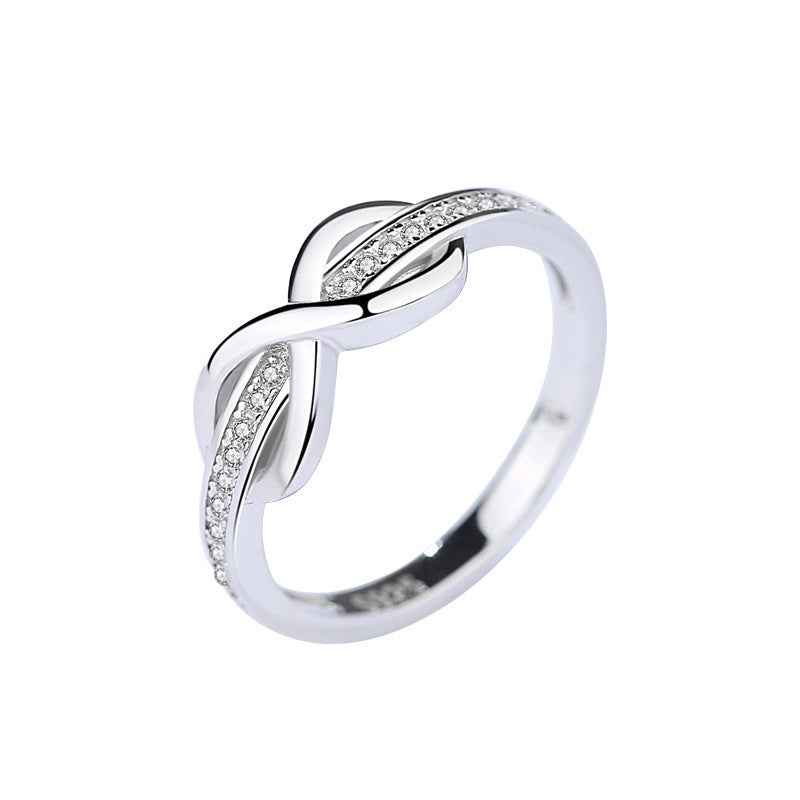 Full Diamond Infinity Ring - Sterling Silver Geometric Jewelry with Sparkling Figure 8 Design for Women