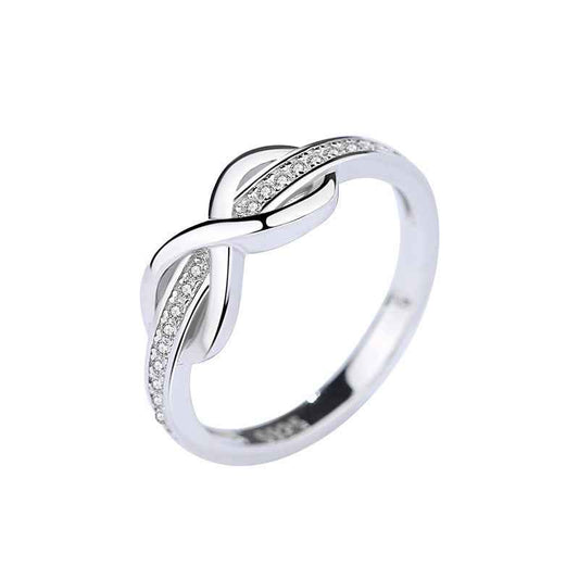 Full Diamond Infinity Ring - Sterling Silver Geometric Jewelry with Sparkling Figure 8 Design for Women
