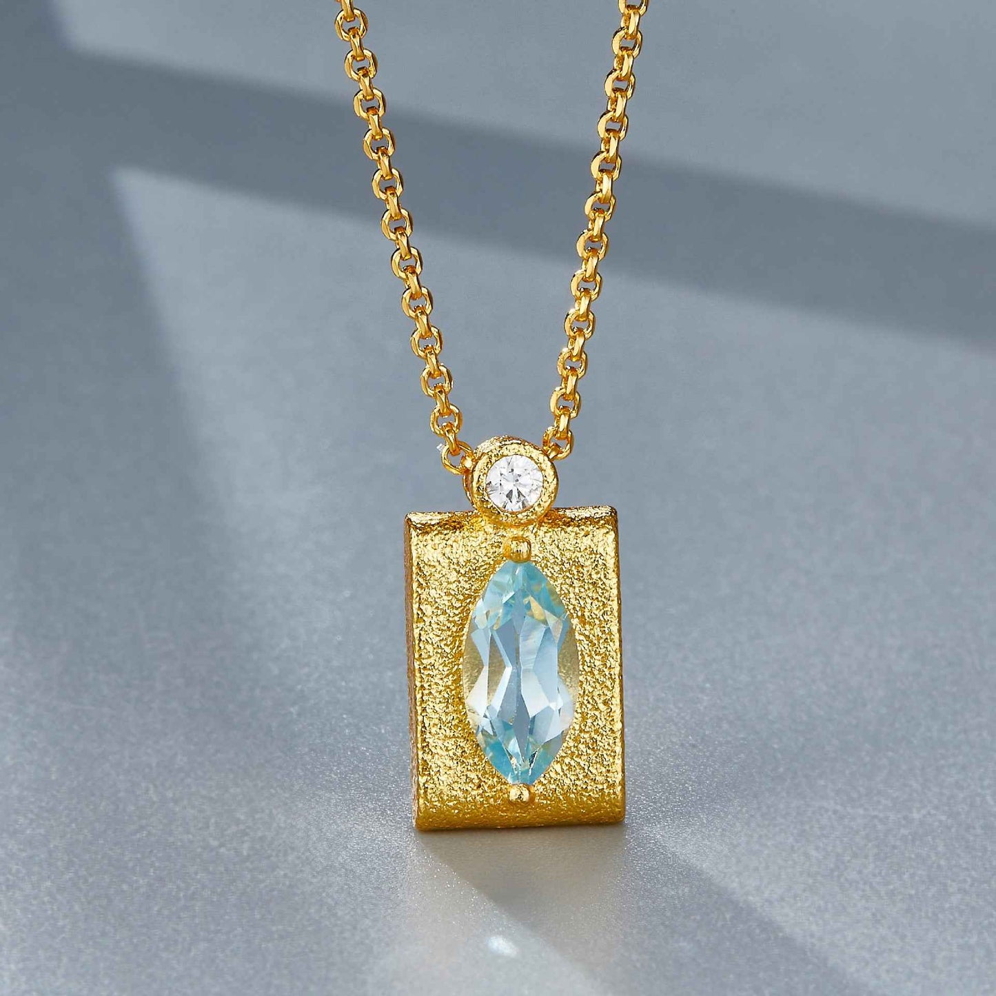 Vintage Topaz Pendant Necklace in Gold-Finished 925 Sterling Silver with Geometric Design and Adjustable Bead Chain