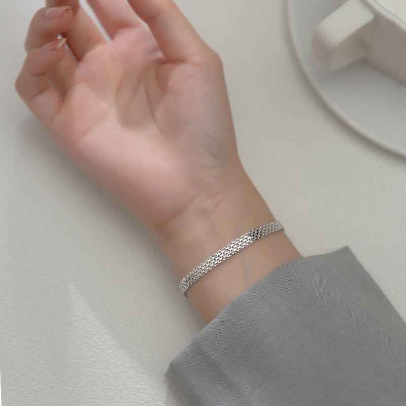 Korean Wide Chain Bracelet – Adjustable Sterling Silver "Cold Wind" Minimalist Trend