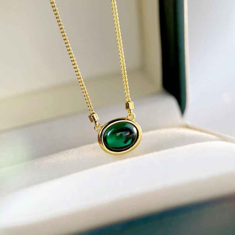 Cultivated Emerald Pendant Necklace - Geometric Luxury Design in Gold-Plated Silver