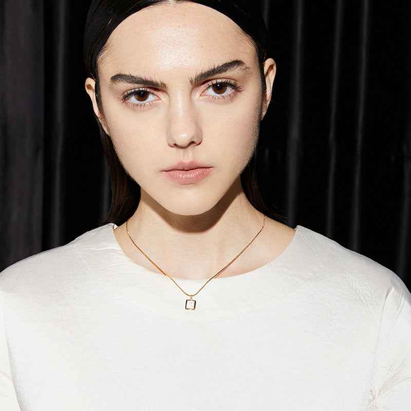 14K Gold Plated Jade Necklace with White Jade Pendant on Adjustable Stainless Steel Chain