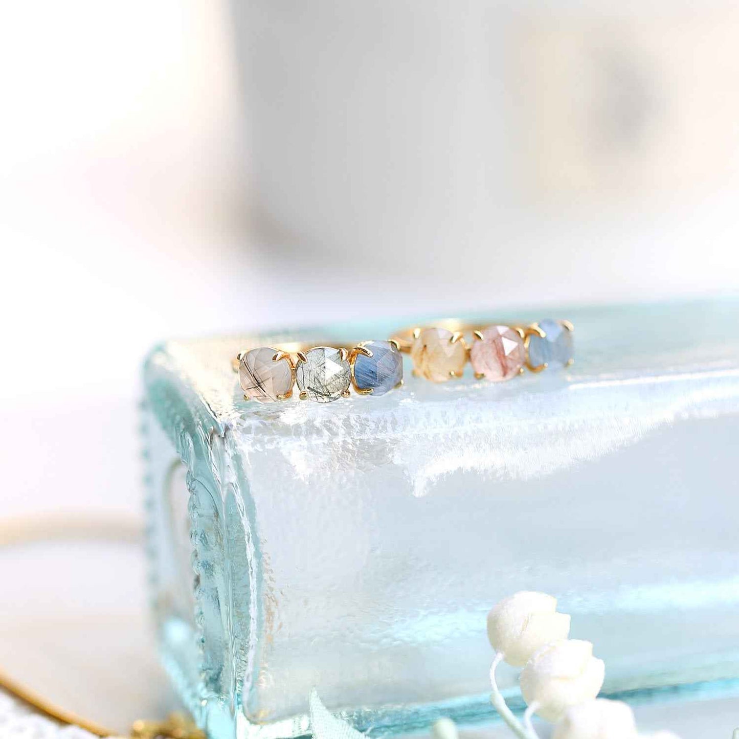 Raw Rutilated Quartz Trilogy Ring - Unique Raw Rutilated Quartz Ring for Statement Jewelry