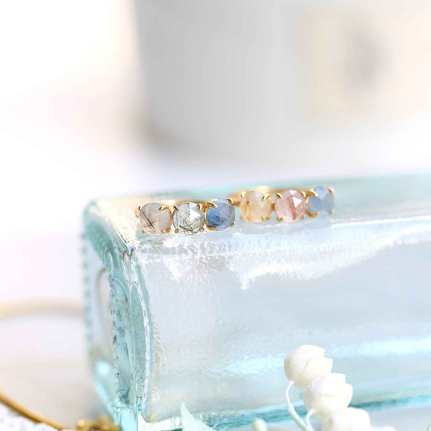 Raw Rutilated Quartz Trilogy Ring - Unique Raw Rutilated Quartz Ring for Statement Jewelry