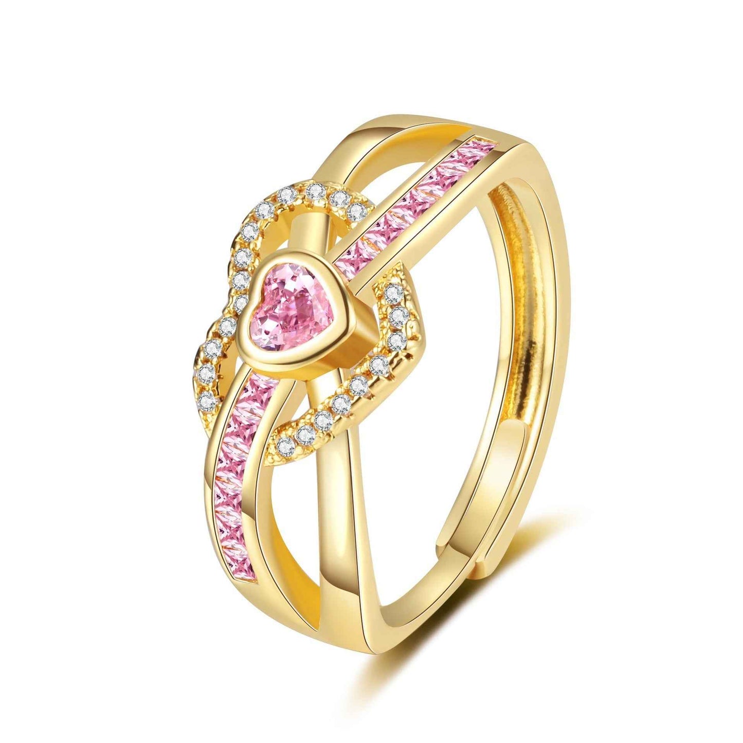Pink Heart Zircon Ring - Adjustable OL Jewelry for Women | Romantic Geometric Fashion (4 Color Options)